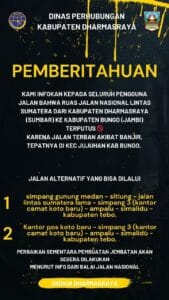 Jalan Lintas Sumbar-Jambi Putus Total, Dishub Dharmasraya Siapkan Jalur Alternatif