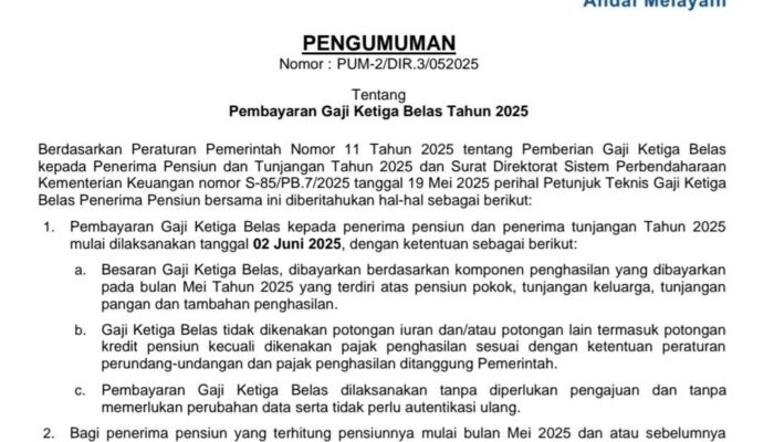 ASN Pensiunan Lega! Taspen Umumkan Pencairan Gaji ke-13 Jelang Idul Adha