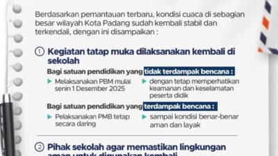 Sekolah Pasca-Banjir: Padang Mulai Senin 1 Desember, Padang Pariaman Perpanjang Libur Hingga 3 Desember