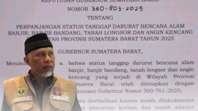 Pemprov Sumbar Perpanjang Masa Tanggap Darurat Banjir Bandang Hingga 22 Desember 2025